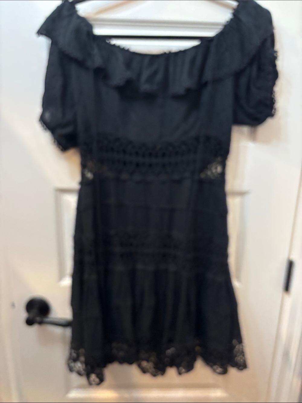 Black Women's Off-Shoulder Lace Trim Dress